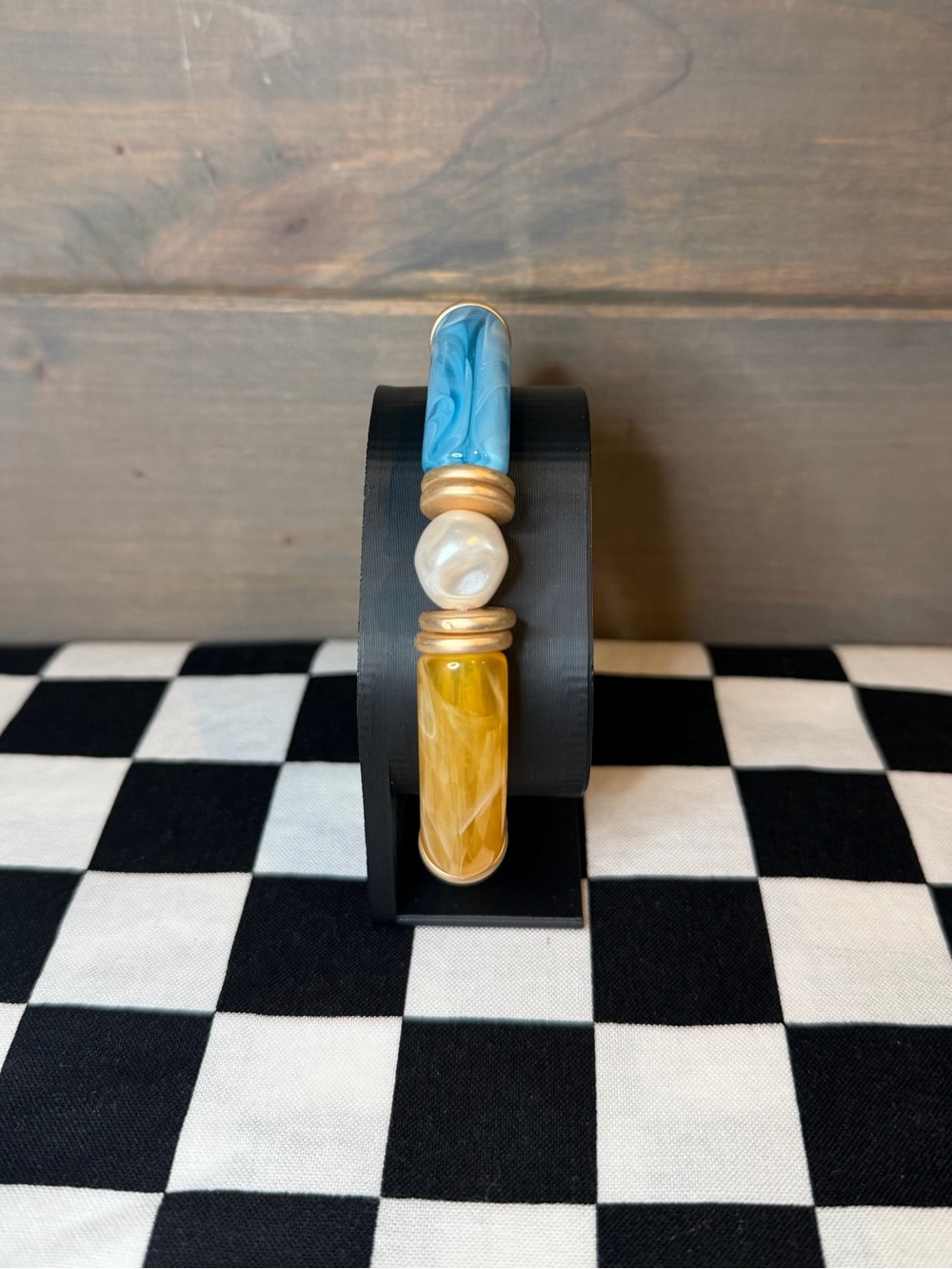 3/$10 Plunder Blue And Yellow Acrylic Stretch Bracelet